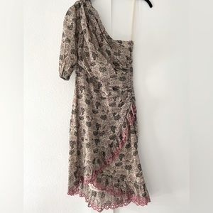Isabel Marant Etoile cotton one shoulder floral dress with embroidery trim